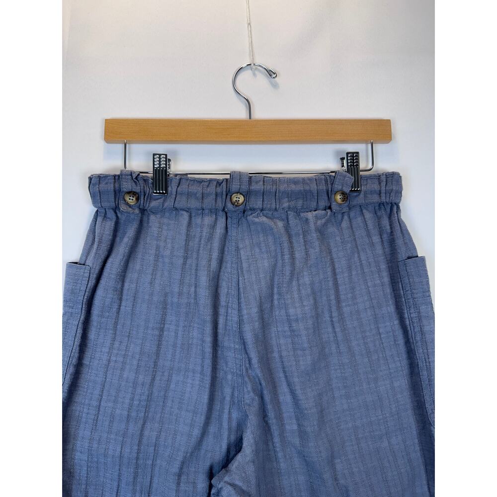 Very J Crinkle Gauze Drawstring Wide Leg Pants Medium Blue Cotton Blend Pockets - Picture 5 of 9